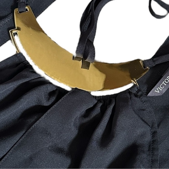 Victoria’s Secret Maxi Slip Dress S NWT Black & Gold Sleeveless Halter Open Back - Picture 5 of 10